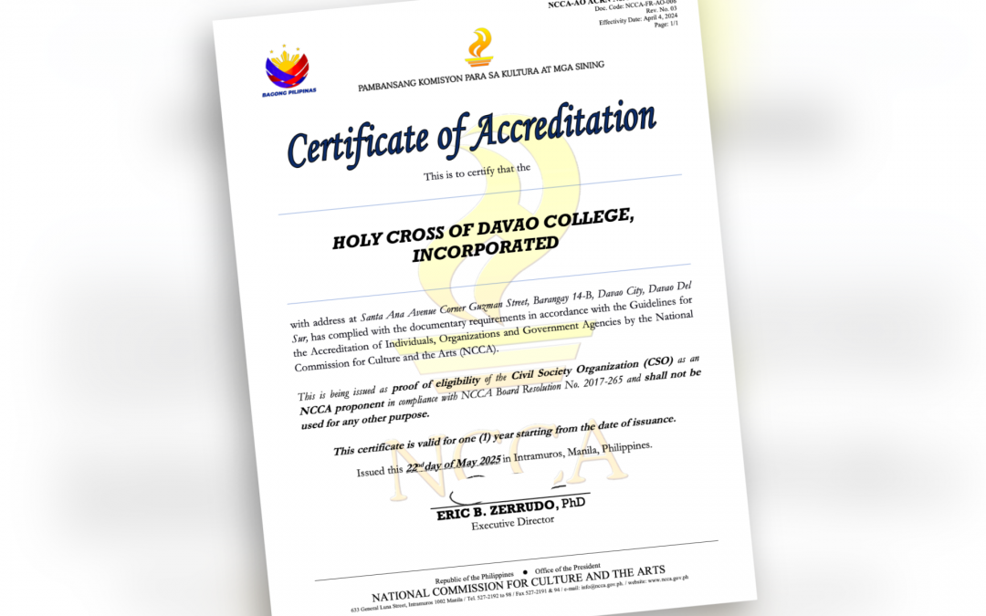 Holy Cross of Davao College Receives NCCA Accreditation as CSO Proponent